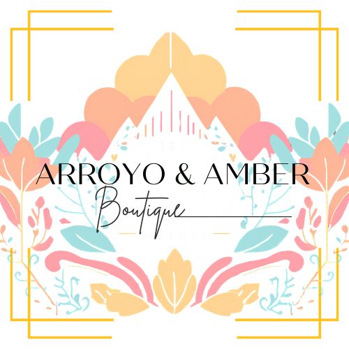 A logo for Arroyo & Amber Boutique featuring a stylized graphic with floral elements and the store's name.