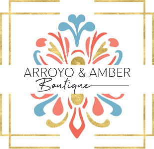 Logo of Arroyo & Amber Boutique with colorful floral design on a white background