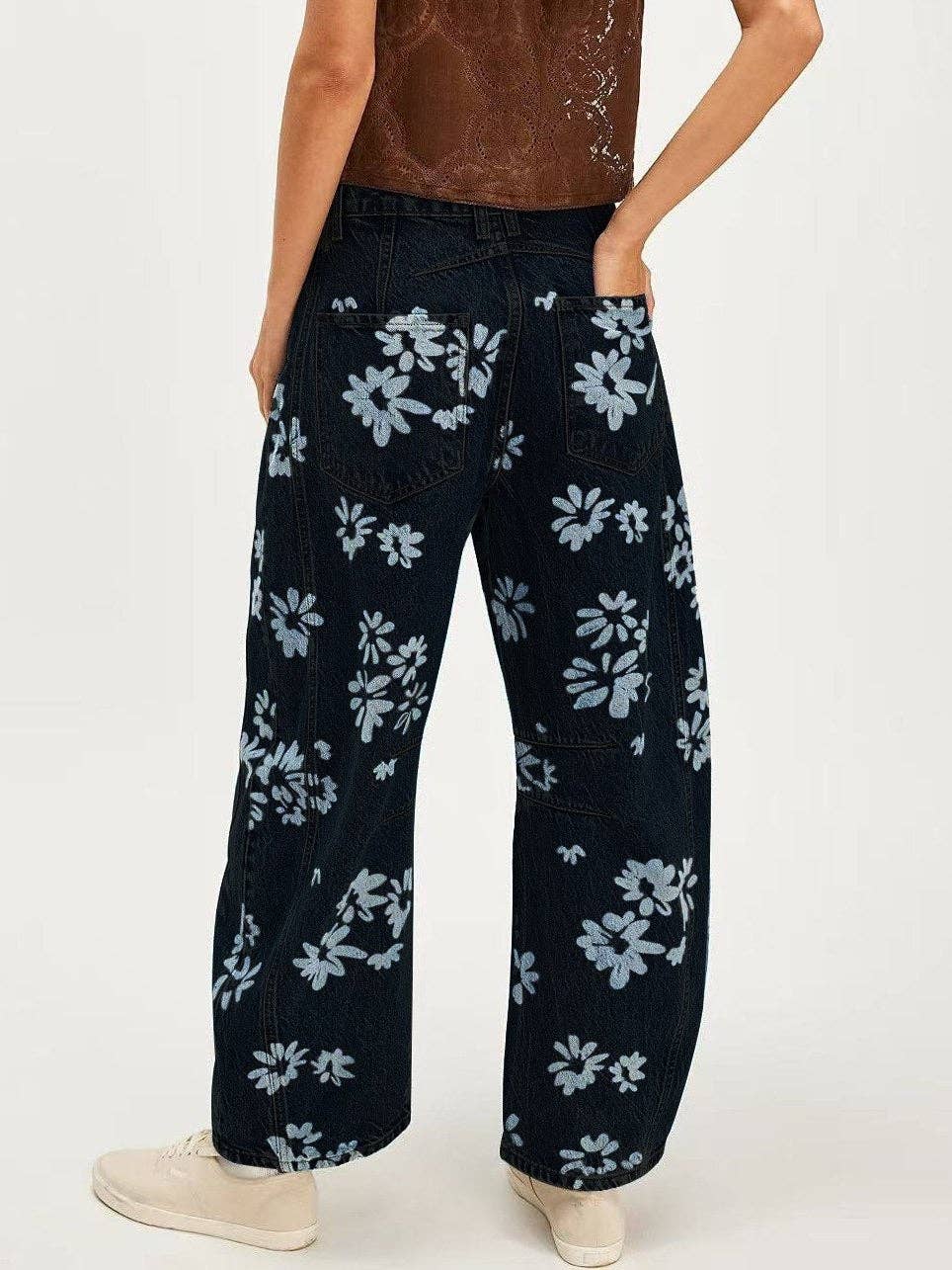 Love Heart Print Loose Midi Waist Jeans