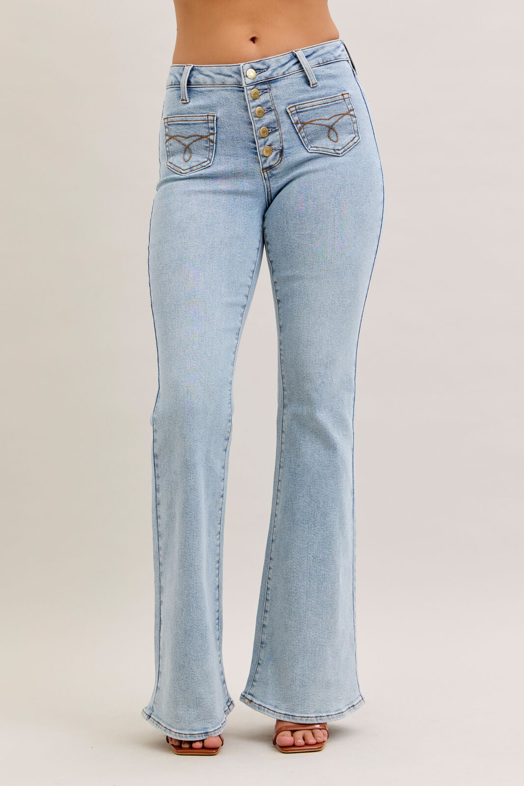 Judy Blue Light Wash Button Fly, Front Pocket Jeans