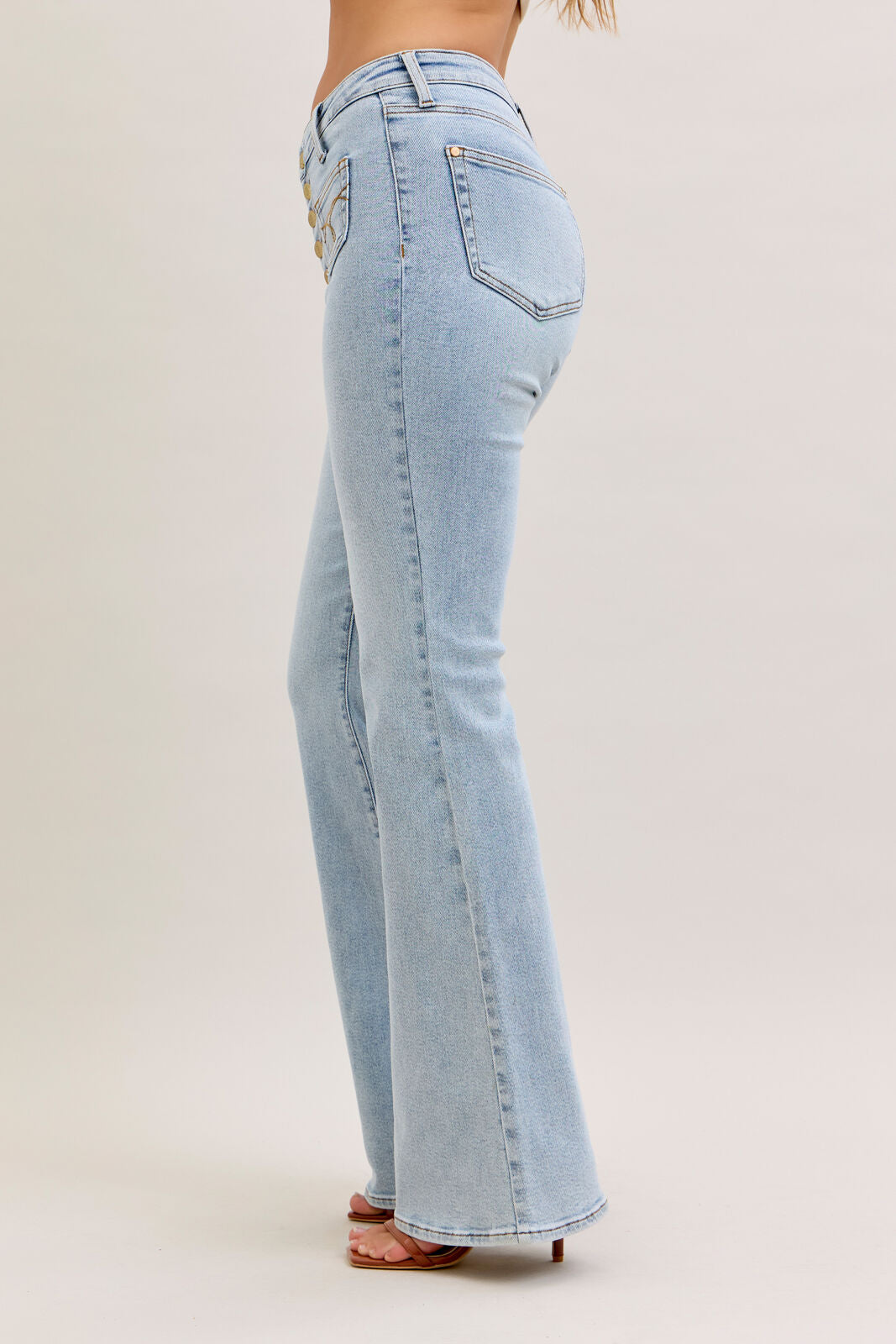 Judy Blue Light Wash Button Fly, Front Pocket Jeans