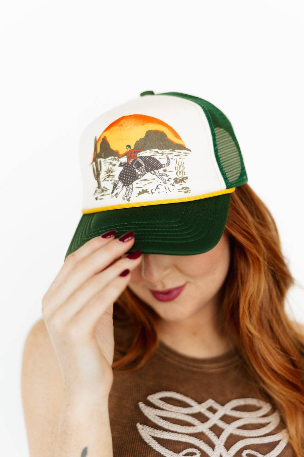 Armadillo Cowboy Trucker Hat – Green