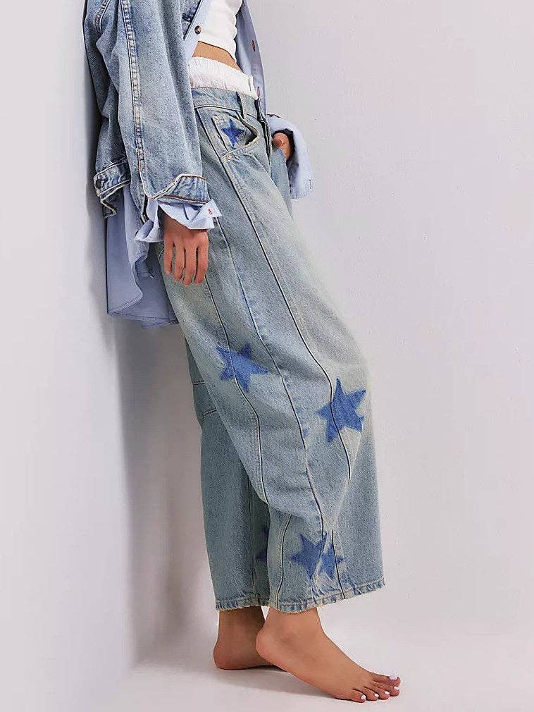 Love Heart Print Loose Midi Waist Jeans