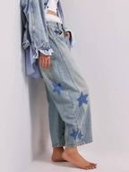 Love Heart Print Loose Midi Waist Jeans
