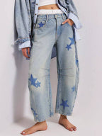 Love Heart Print Loose Midi Waist Jeans