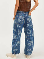 Love Heart Print Loose Midi Waist Jeans