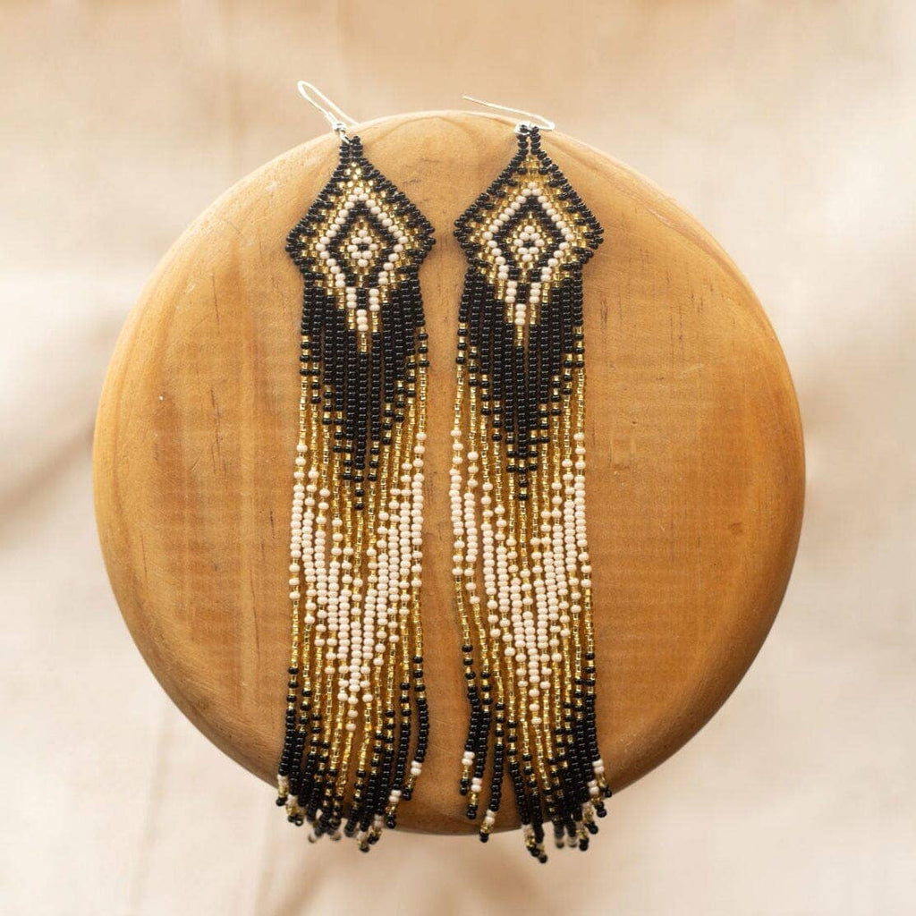 Midnight Oil - Elegant Beaded Earrings in Black and Gold
