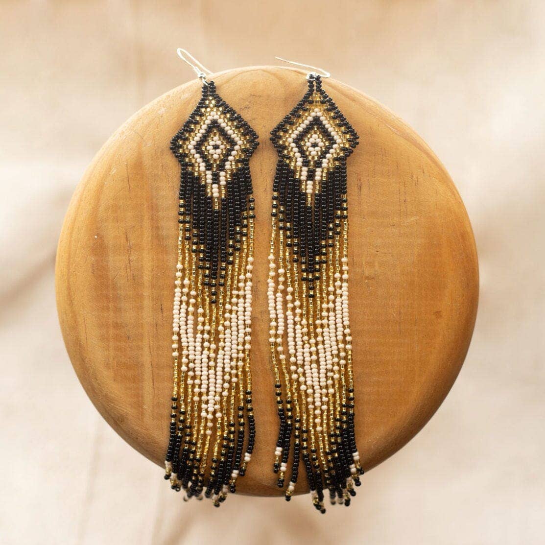 Midnight Oil - Elegant Beaded Earrings in Black and Gold