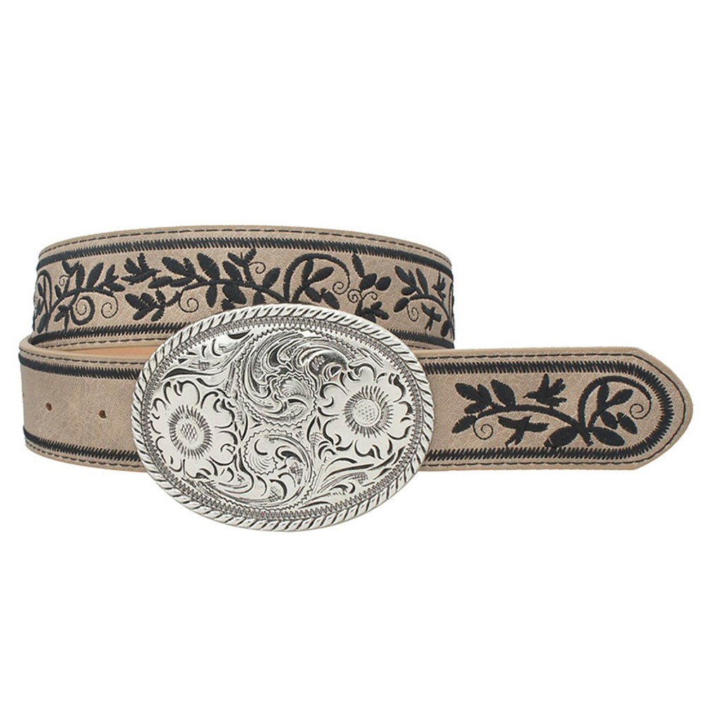 Embroidered Strap Oval Buckle Belt