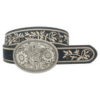 Embroidered Strap Oval Buckle Belt