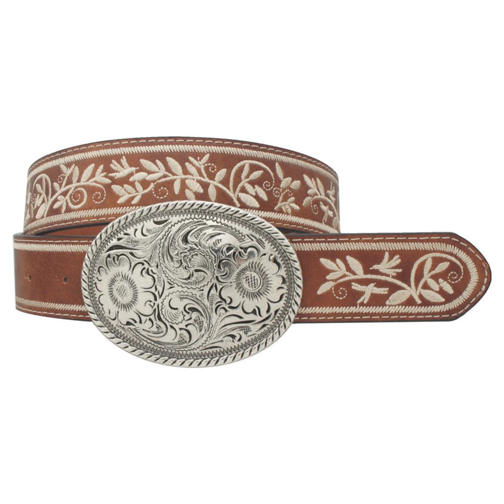 Embroidered Strap Oval Buckle Belt