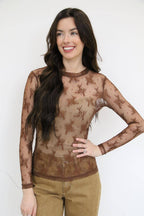 Sheer Lace Top in Brown