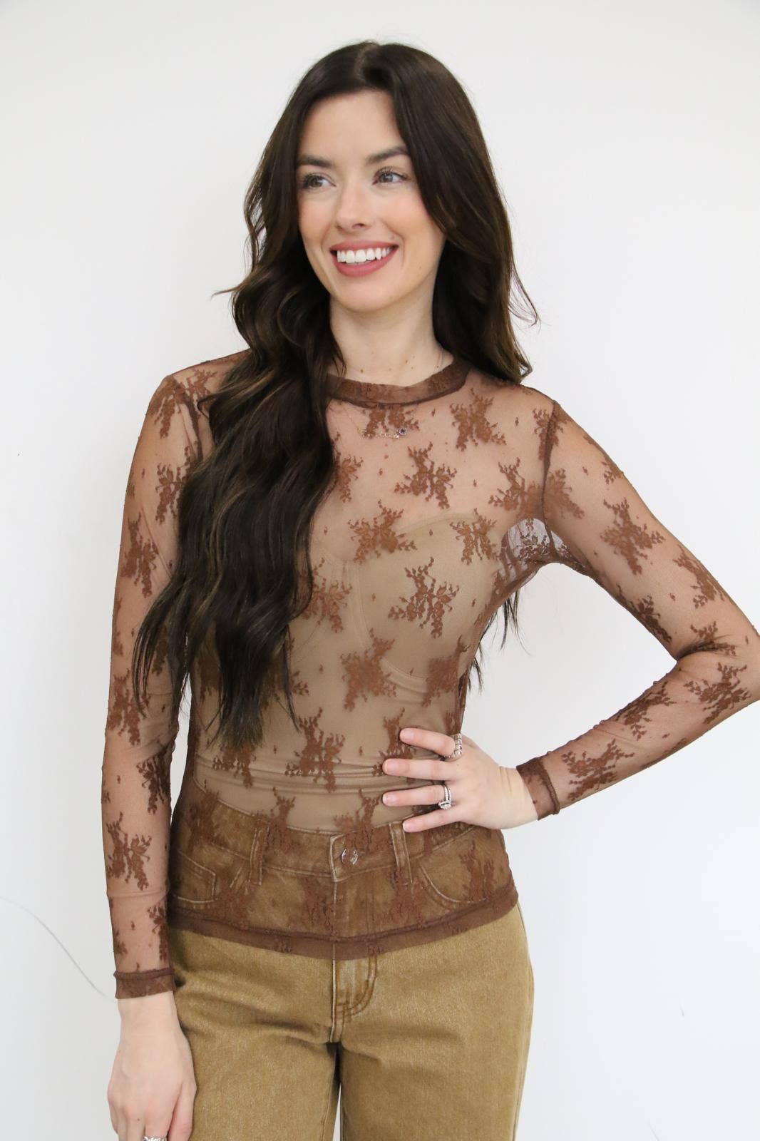 Sheer Lace Top in Brown