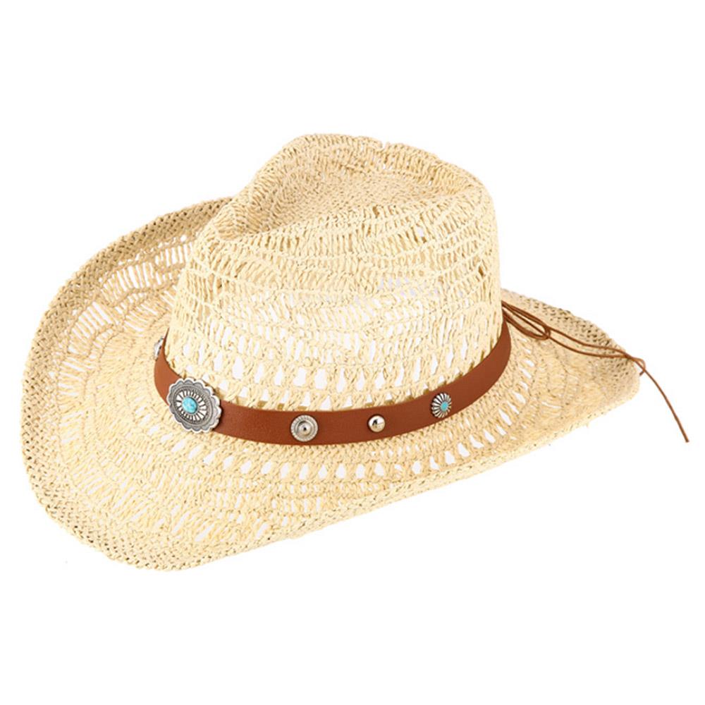 Straw Cowboy Hat with Concho Hatband