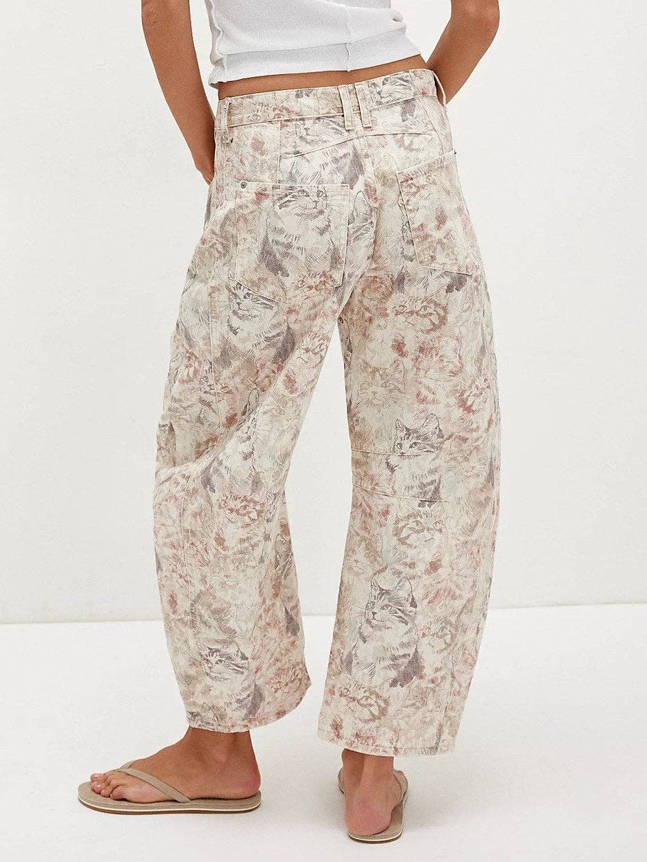 Love Heart Print Loose Midi Waist Jeans