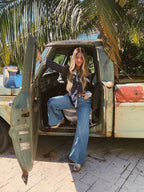 Denim Blue John Wayne Western Pearl Snap Button Up Top In