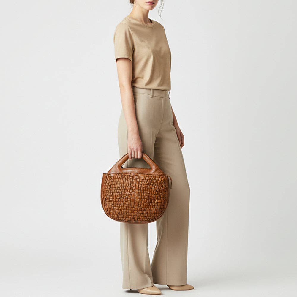 Genuine Leather Woven Western Handle Bag