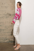 Stripe Wrap Tie Lace Bodysuit