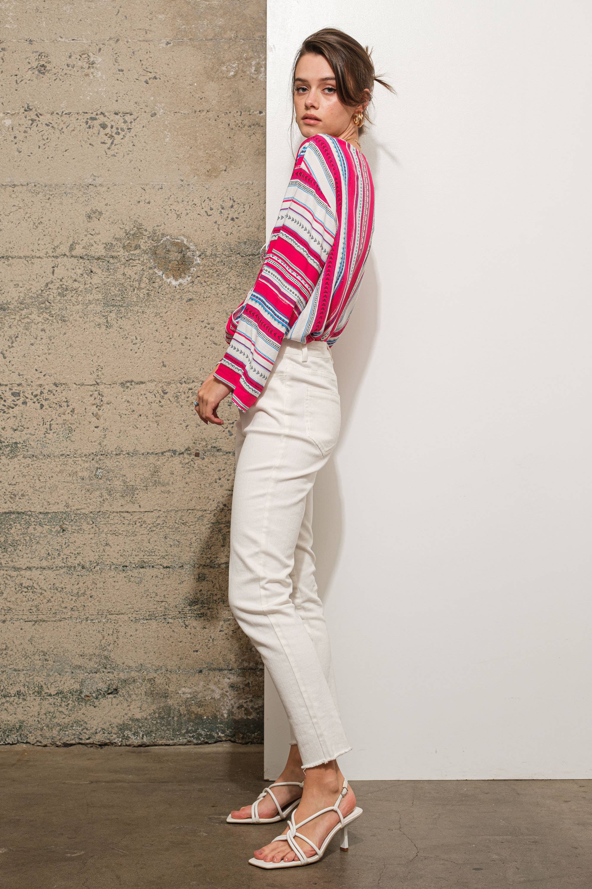 Stripe Wrap Tie Lace Bodysuit