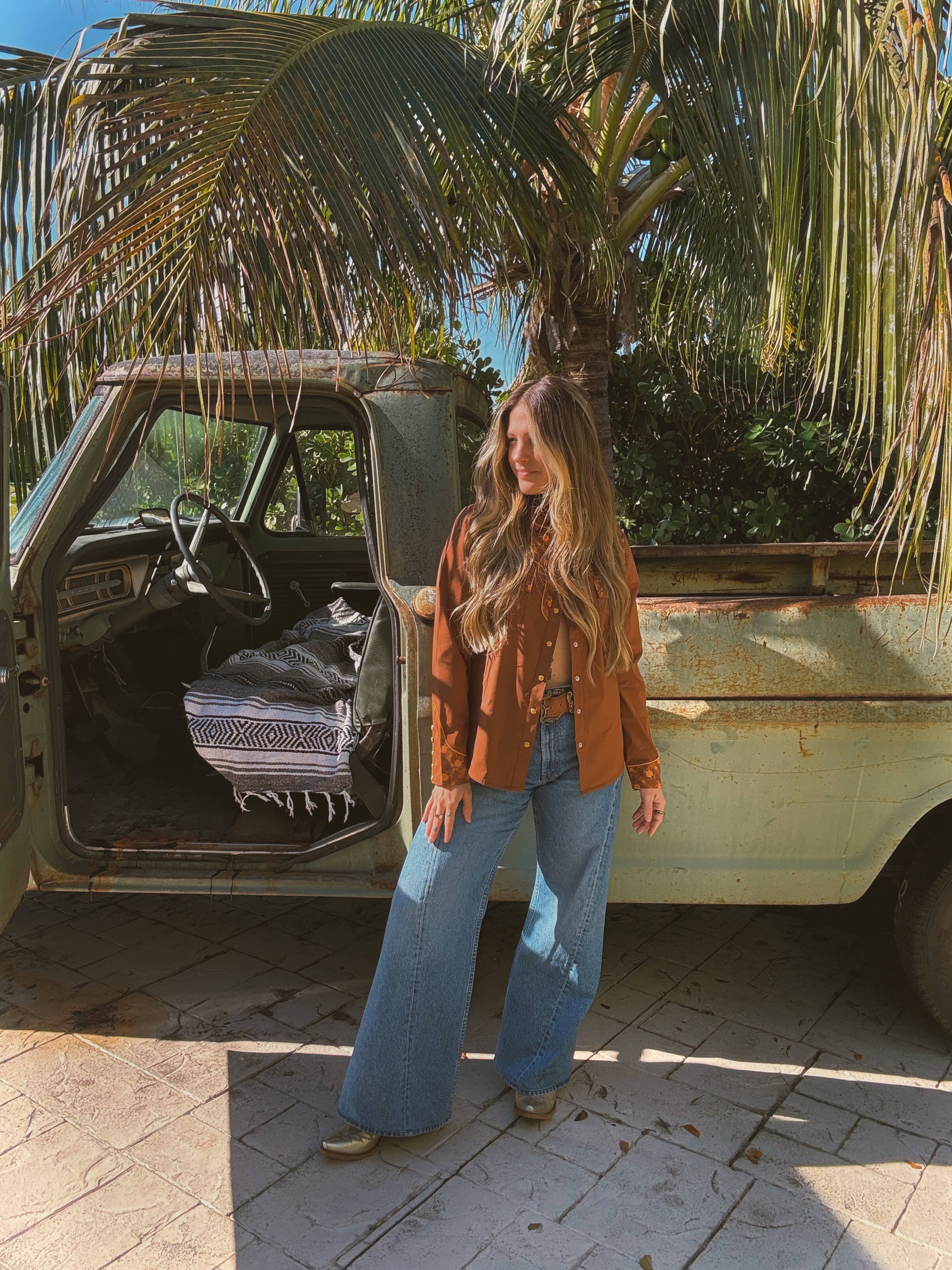 John Wayne Western Pearl Snap Button Up Top In Rust