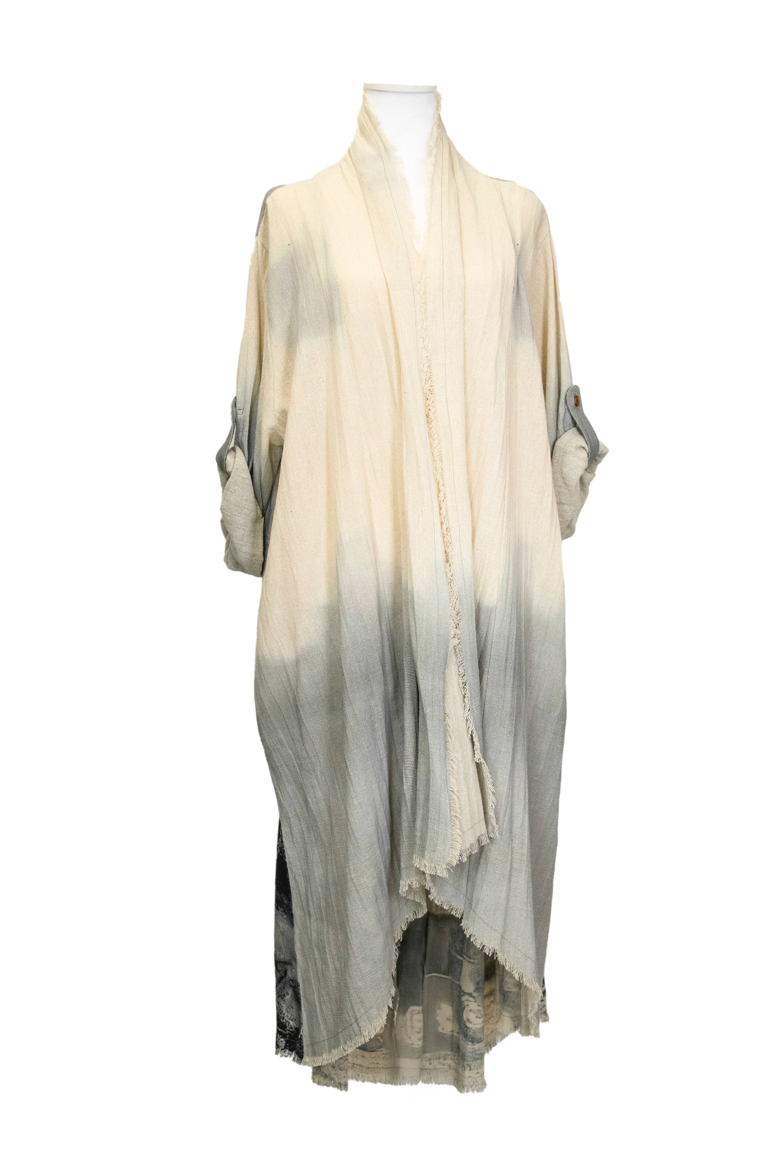 Gradient scarf on a mannequin against a white background