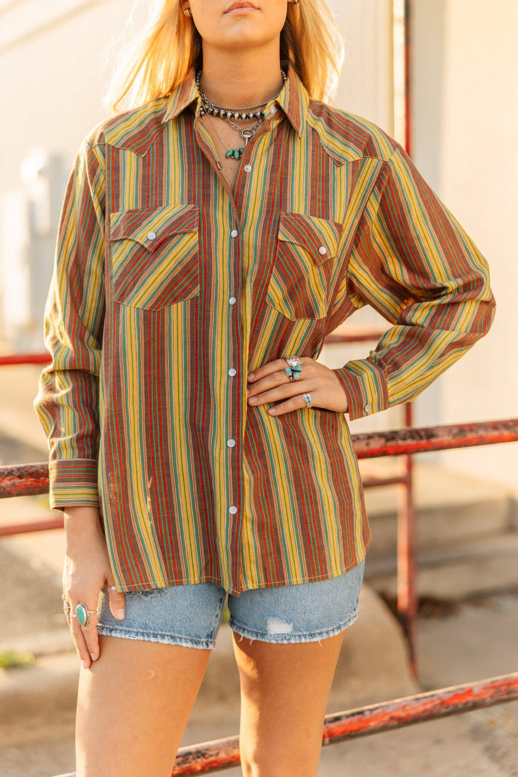 Desert Sunset Stripe Pearl Snap Shirt