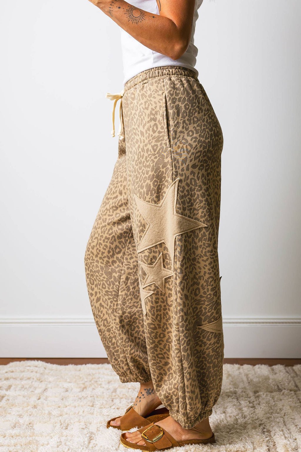 Leopard Print Star Patched Jogger Pants