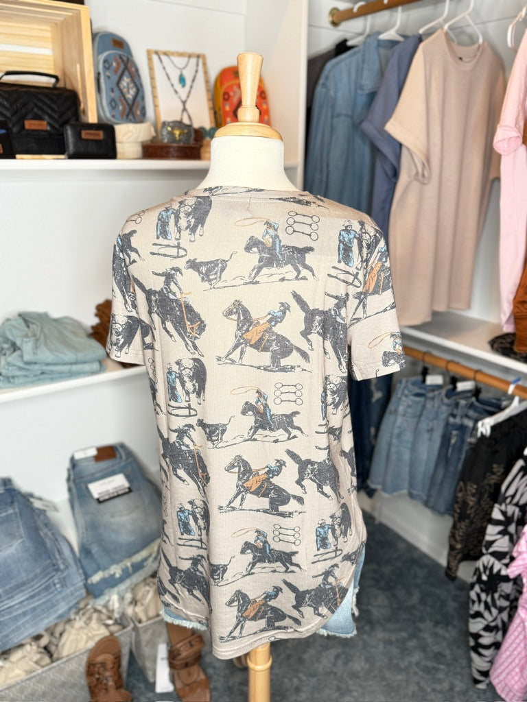 Mannequin wearing a patterned shirt in a clothing store.