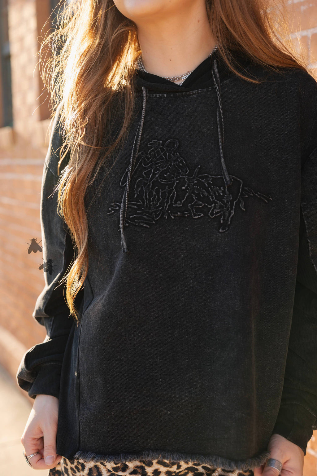 Western Embossed Denim Hoodie