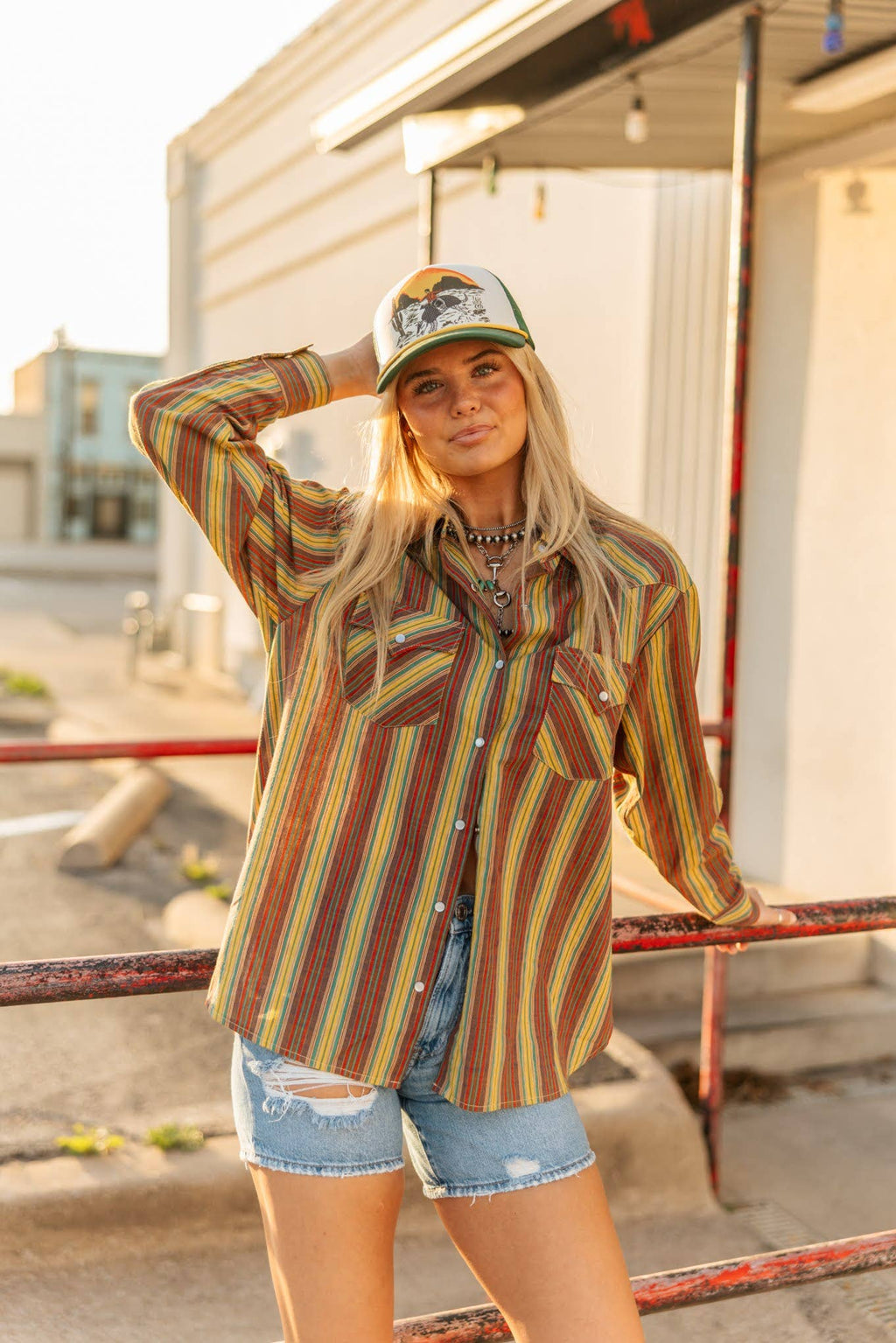 Desert Sunset Stripe Pearl Snap Shirt