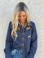 Prodigal Blues Pearl Snap Blouse
