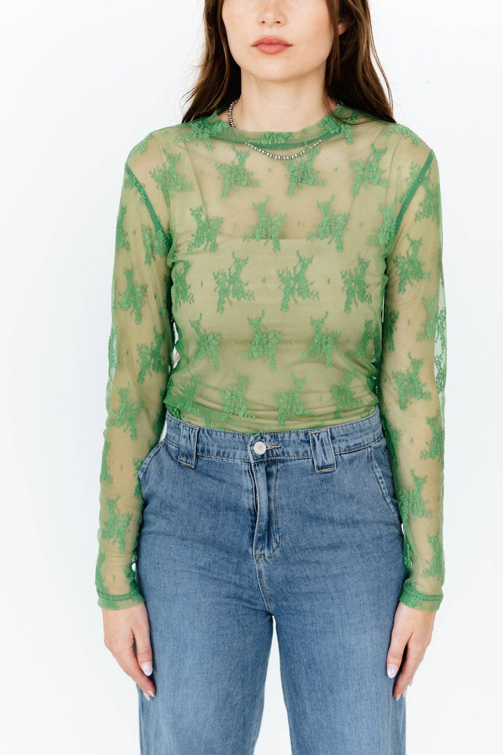 Sheer Lace Top in Green