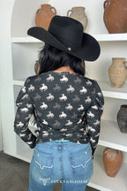 Midnight Mustang Puff-Sleeve Top