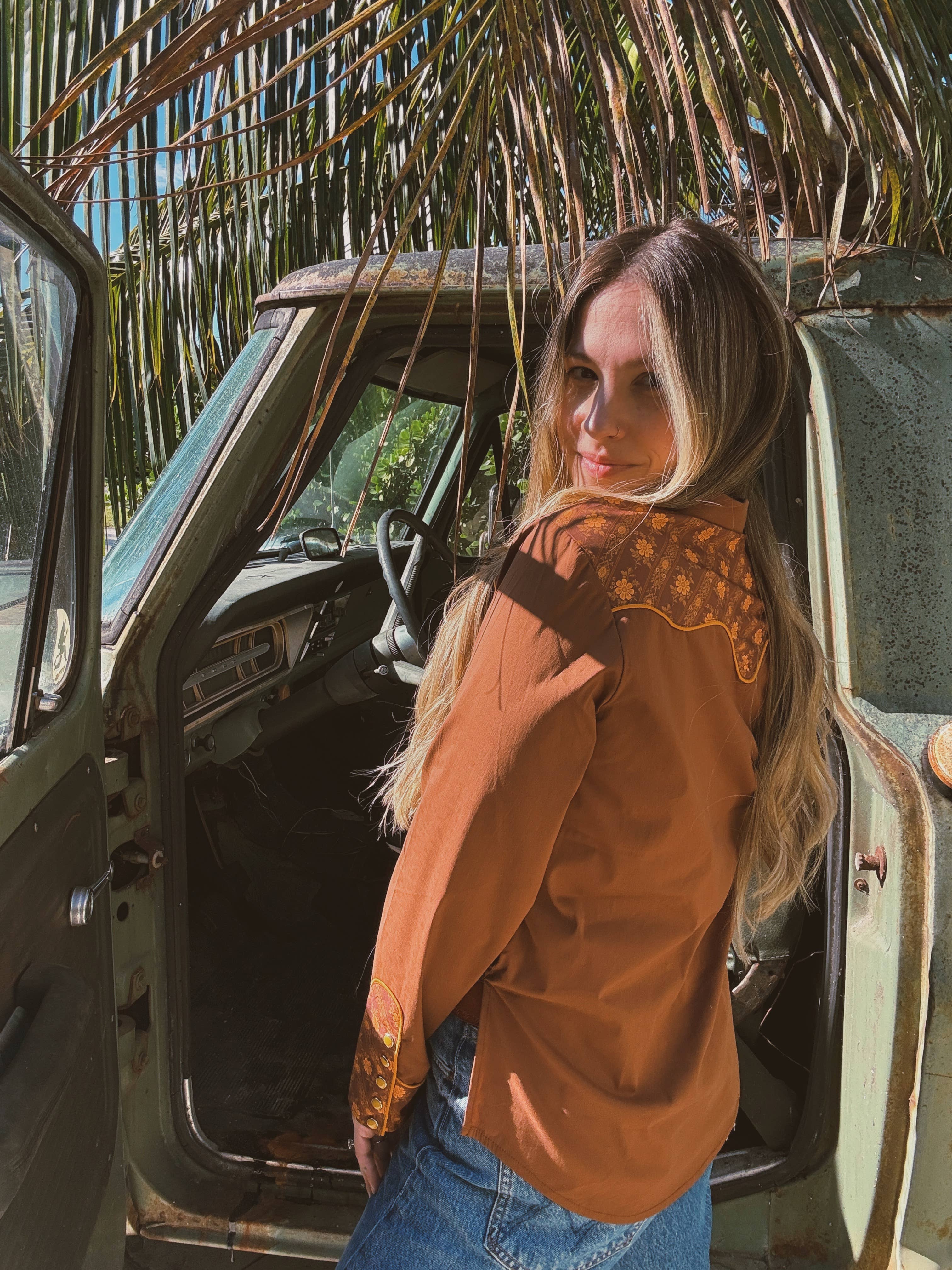 John Wayne Western Pearl Snap Button Up Top In Rust