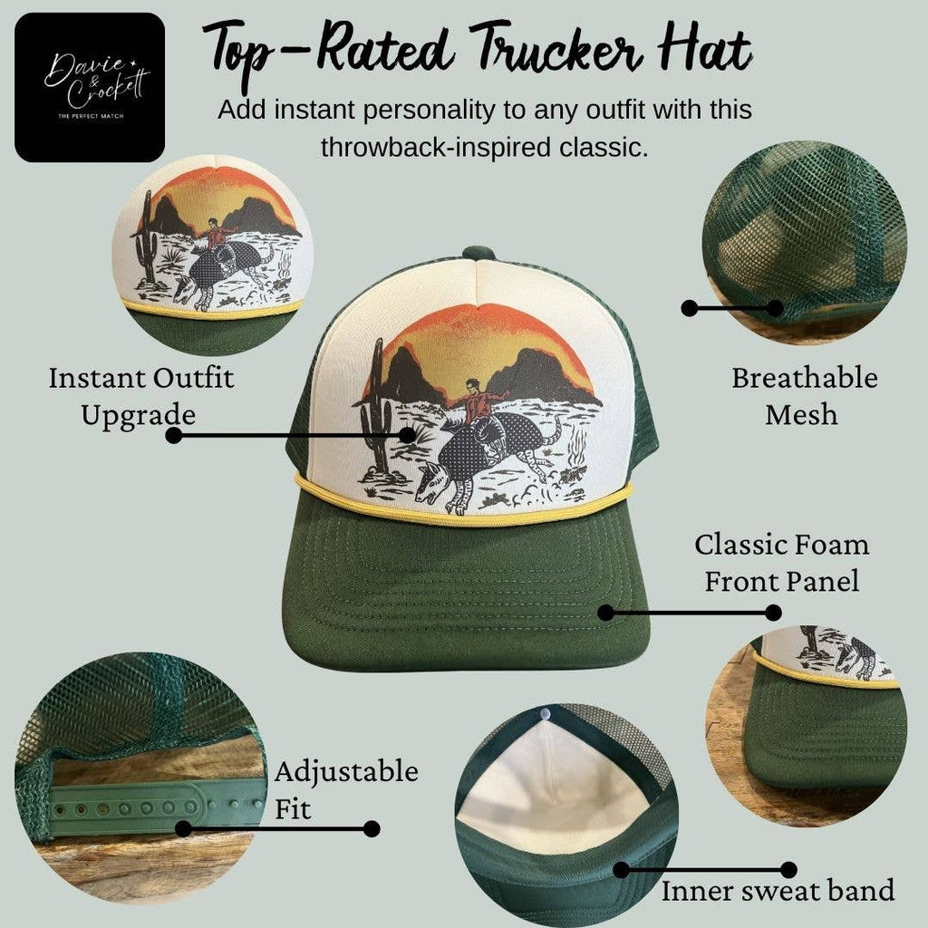 Armadillo Cowboy Trucker Hat – Green
