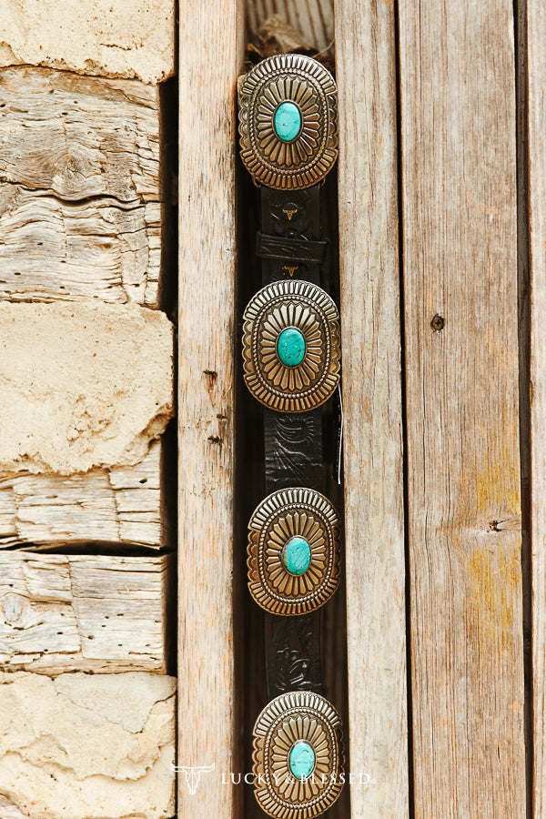 Oval Concho Belt with Turquoise Accents