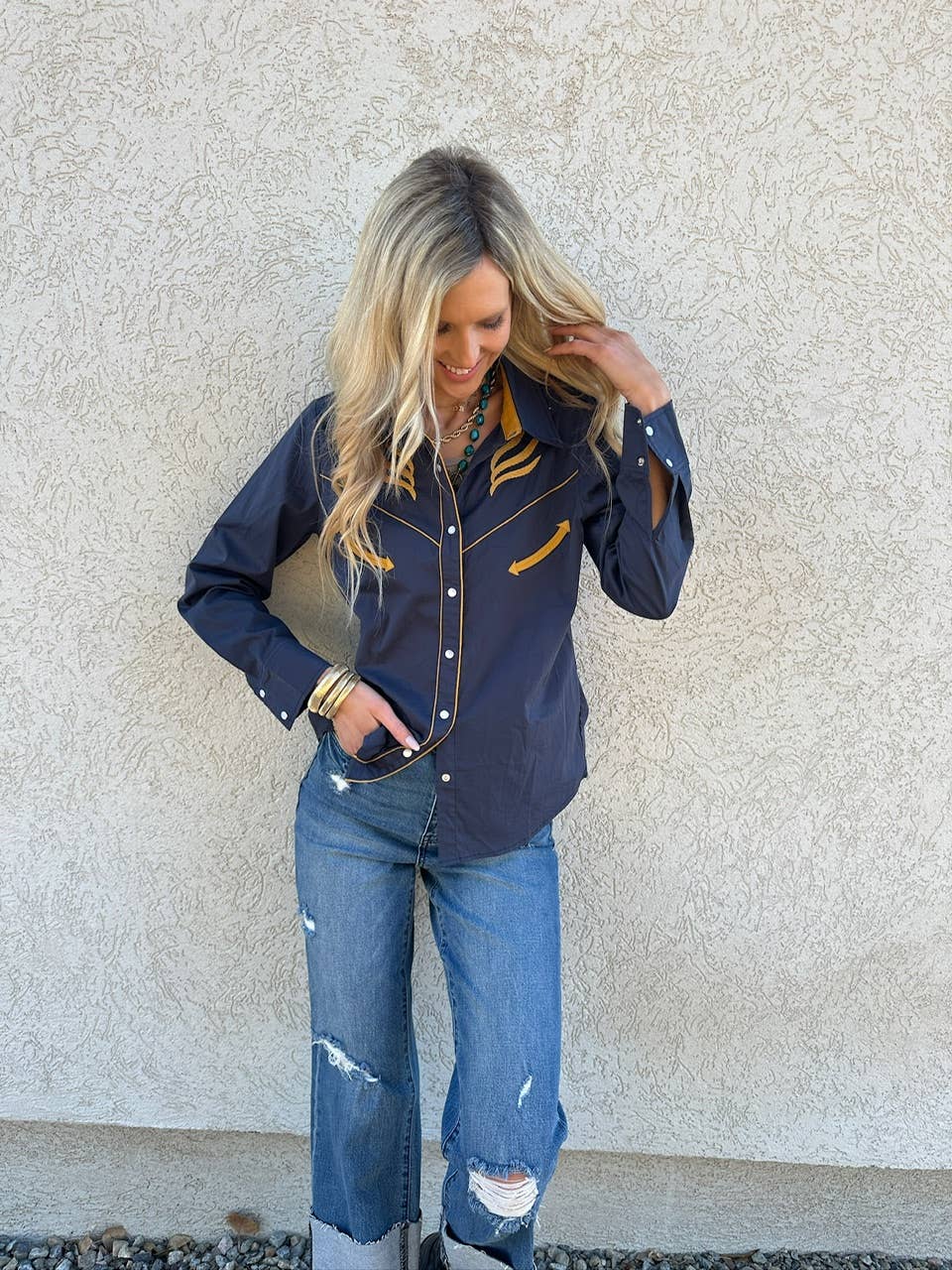 Prodigal Blues Pearl Snap Blouse