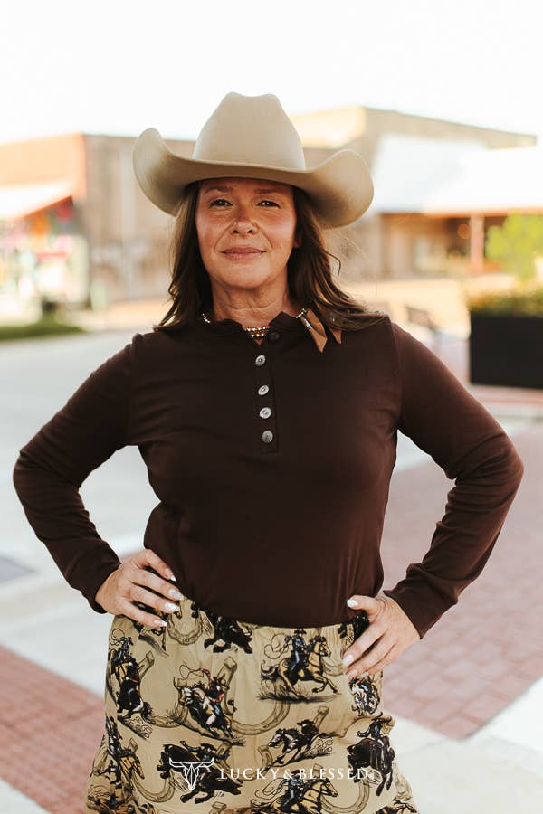 Brown Concho Button Western Henley
