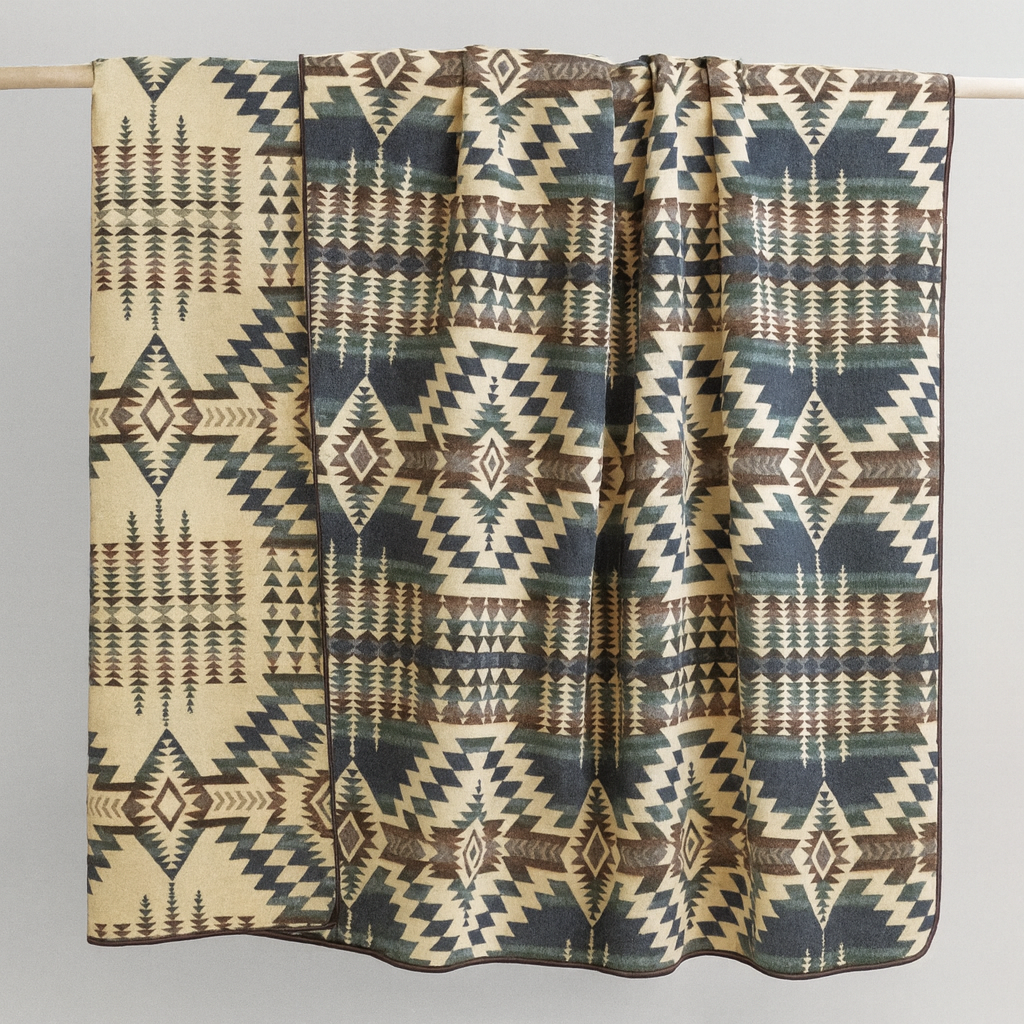 Patterned fabric with geometric design on a gray background