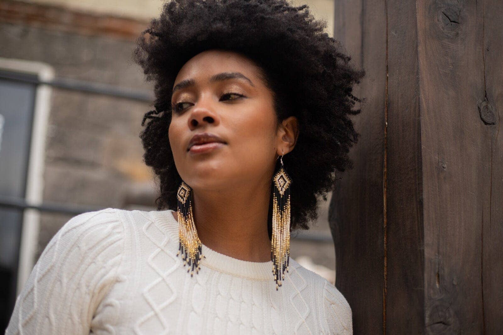 Midnight Oil - Elegant Beaded Earrings in Black and Gold