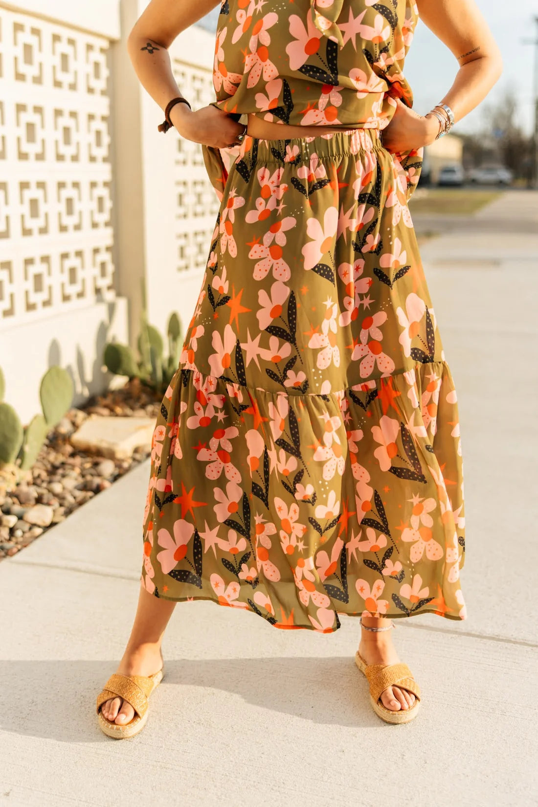 Olive Floral Dot Skirt