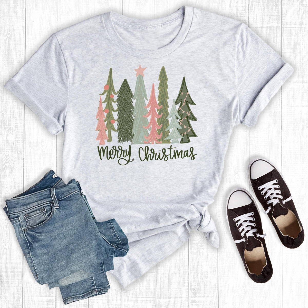 Merry Christmas Pink Trees - Women's T-Shirt