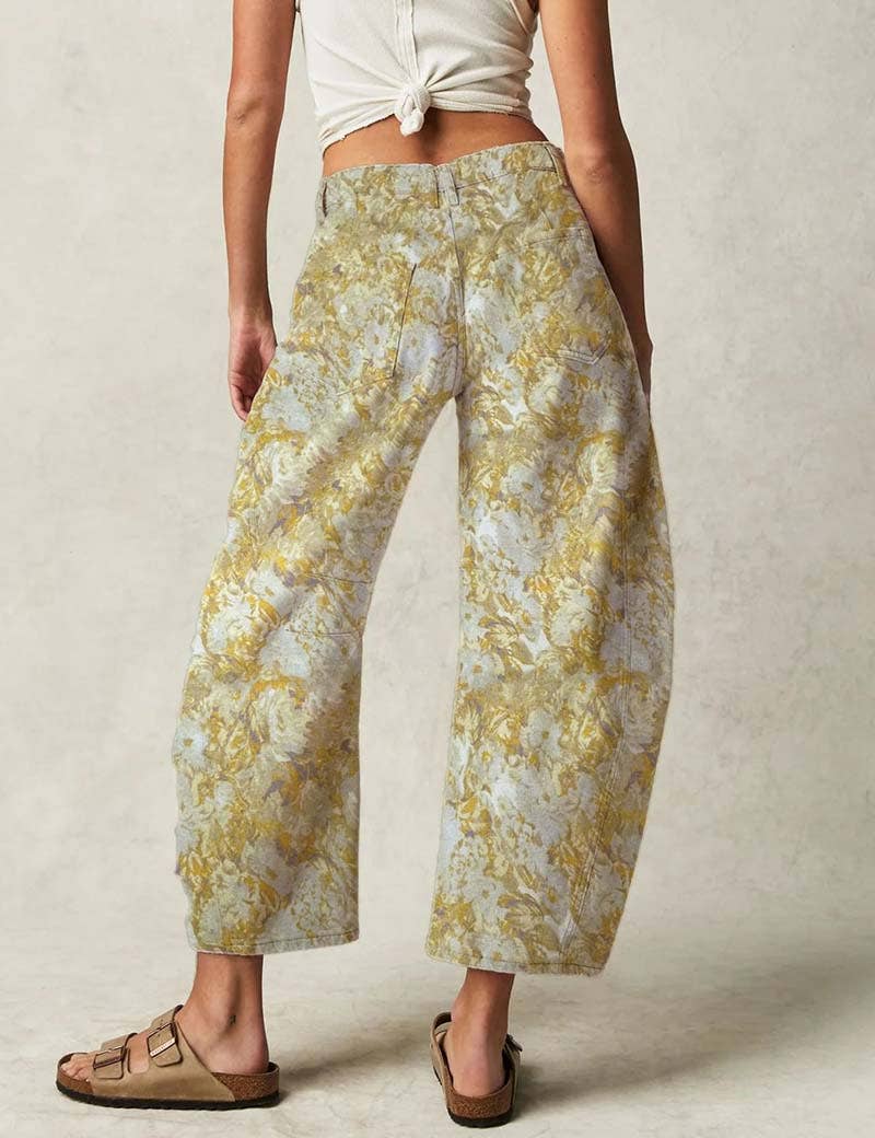 Love Heart Print Loose Midi Waist Jeans