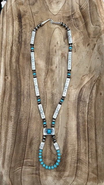 Turquoise and Sterling Silver Jacla Necklace by Sophia Becenti