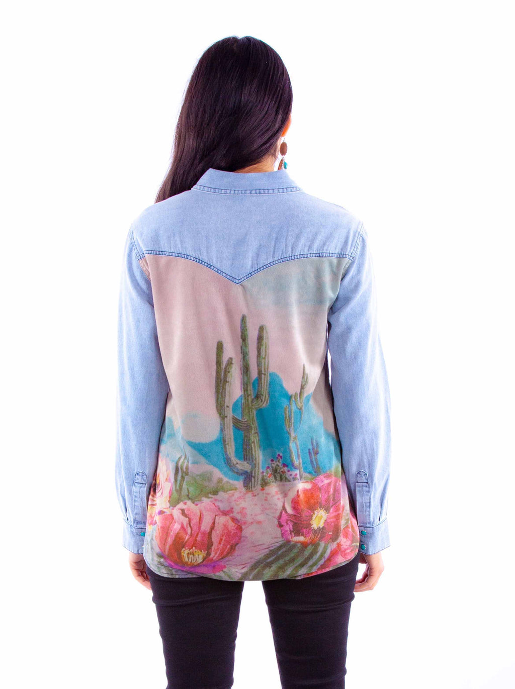 Scully Brand Cactus Print Denim Top