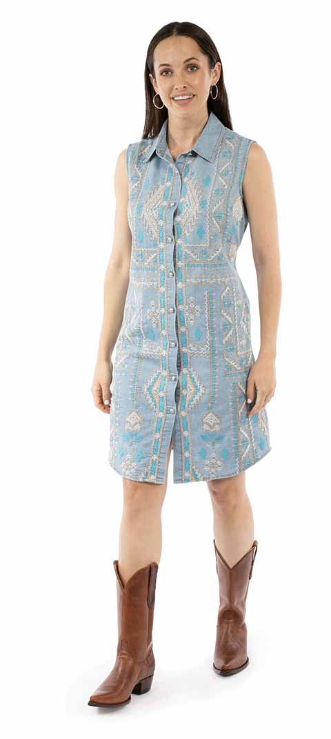 Turquoise Trail Sleeveless Denim Shirt Dress