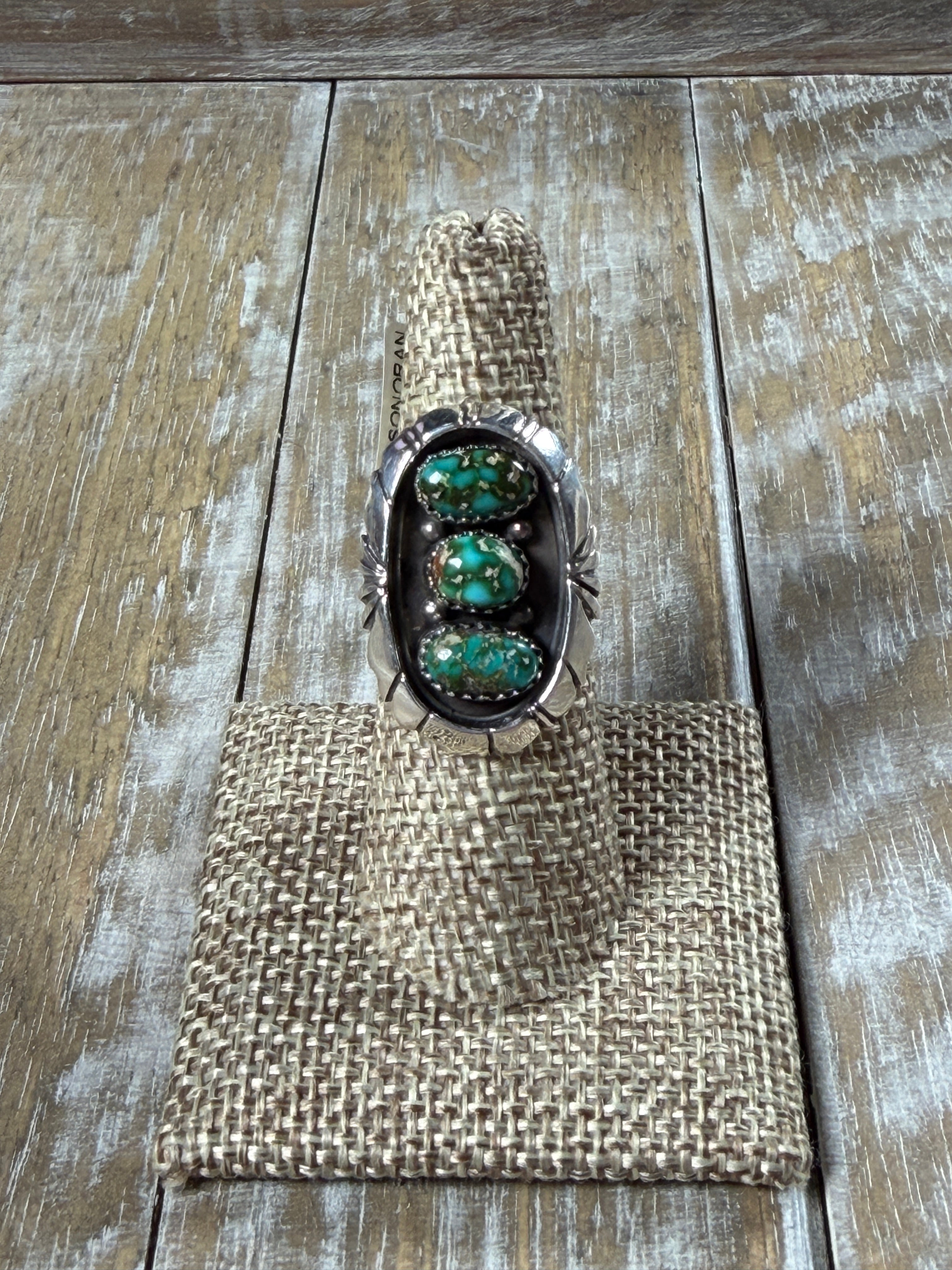 Desert Oasis Shadowbox Ring  Sonoran Gold Turquoise Ring by Genevieve Francisco