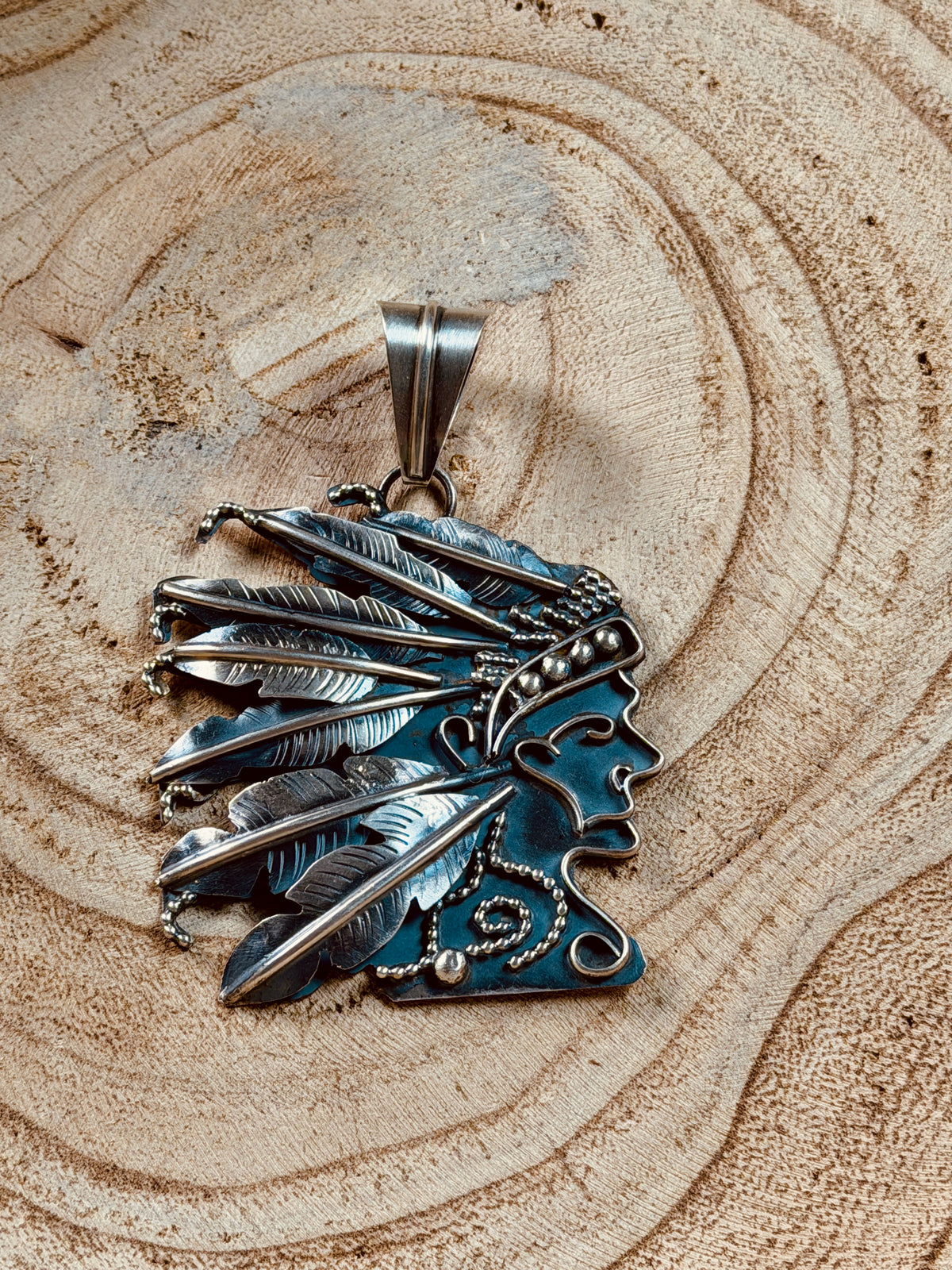 Miranda Willie All Silver Chief Head Pendant