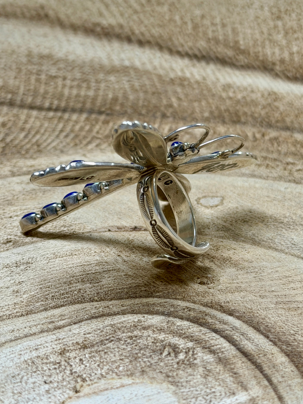 Blue Lapis Dragonfly Adjustable Ring by LC