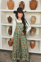 Sage Floral Western Wide Leg Ruffle Jumpsuit